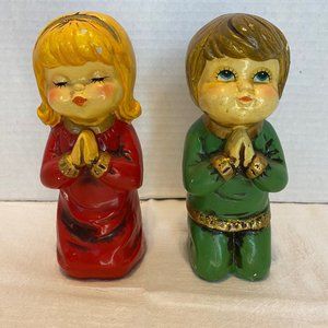 Set of chalkware banks - Vintage - Star Japan Hand painted - Praying children